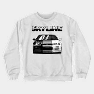 Nissan Skyline r34 GTR White Grey and Black, JDM Car Crewneck Sweatshirt